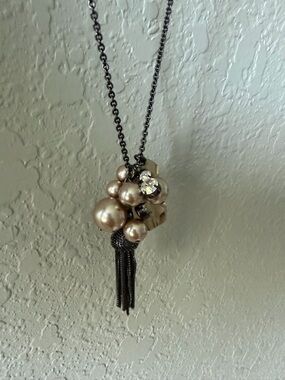 J. Crew Champagne Pearl Cluster Necklace with Gunmetal Chain